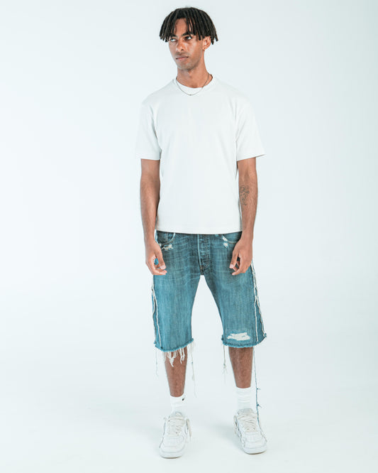 “DEEP BLUE” DISTRESSED JORTS