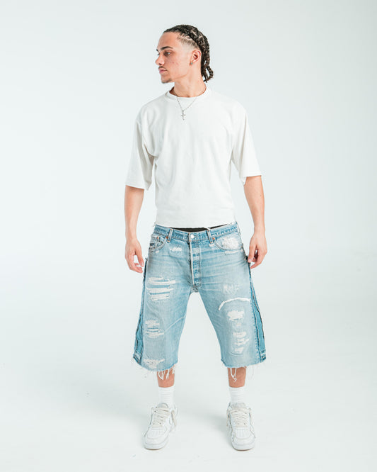 “LIGHT BLUE WASHED” DISTRESSED JORTS